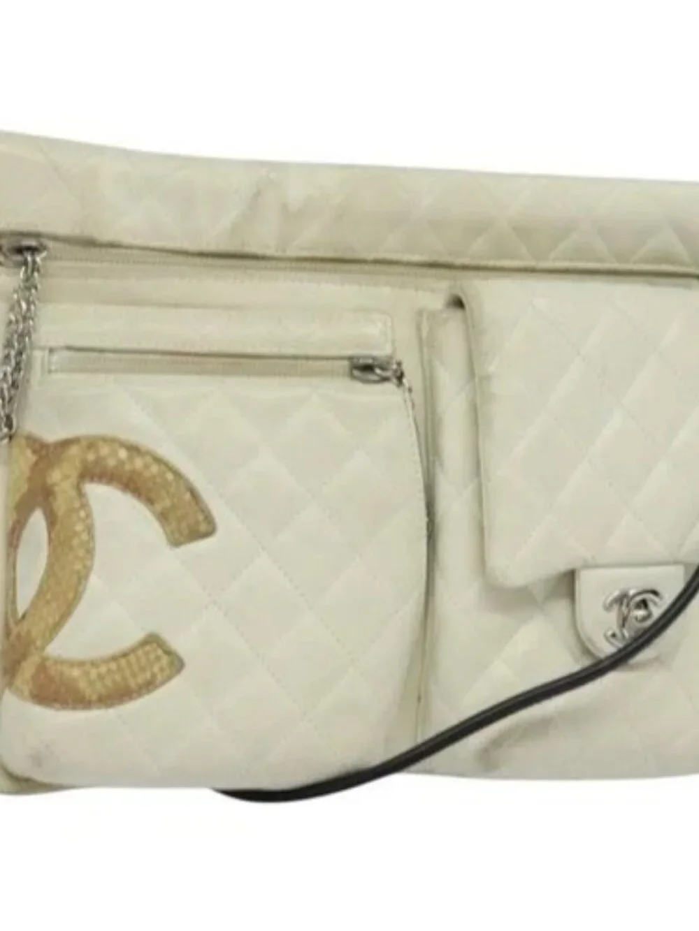 CHANEL Shoulder Bag Lamb Skin White CC Auth BD1411